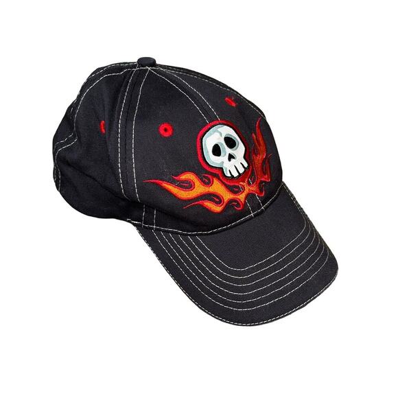 Streetwear skull flames hat cap black embroidered skull Halloween biker … - Picture 1 of 5